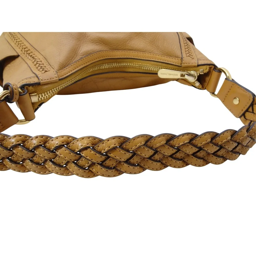 Michael Kors Hobo Bag Large Tan Good Braided Leather Gold Hardware Bag